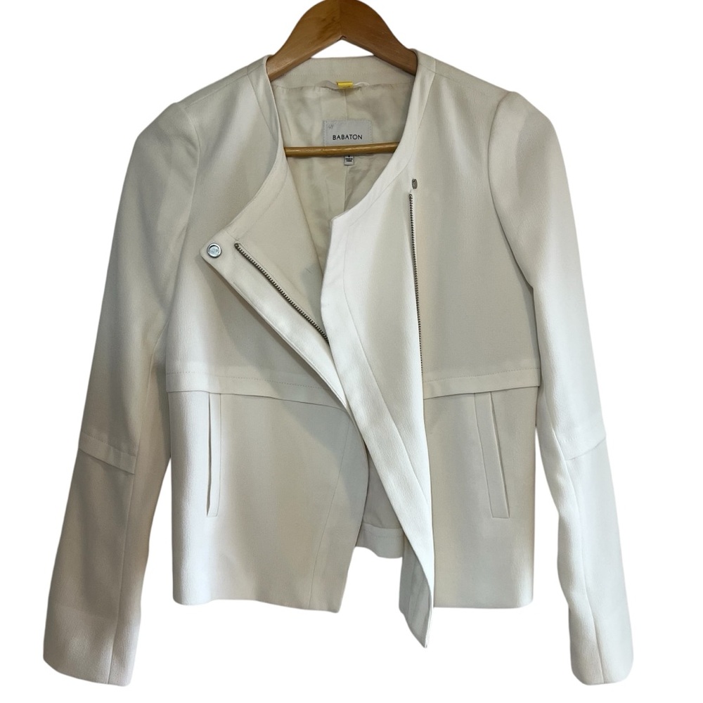 Babaton crepe lightweight off white moto blazer jacket excellent condition